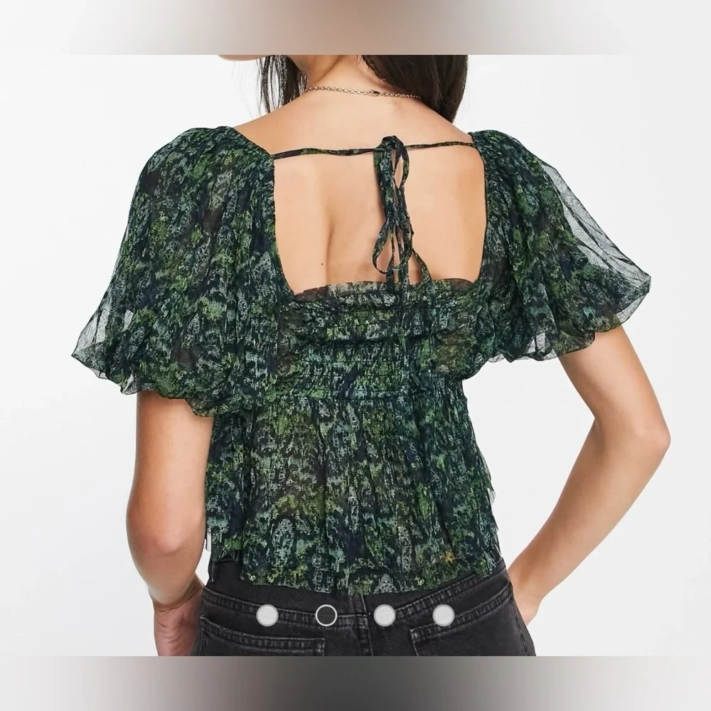 Free People Penelope Printed Smock Top in Green Size Large